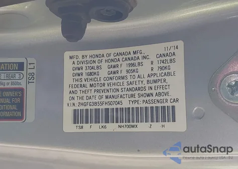 2015 Honda Civic Lx from USA, damaged, VIN 2HGFG3B55FH507045